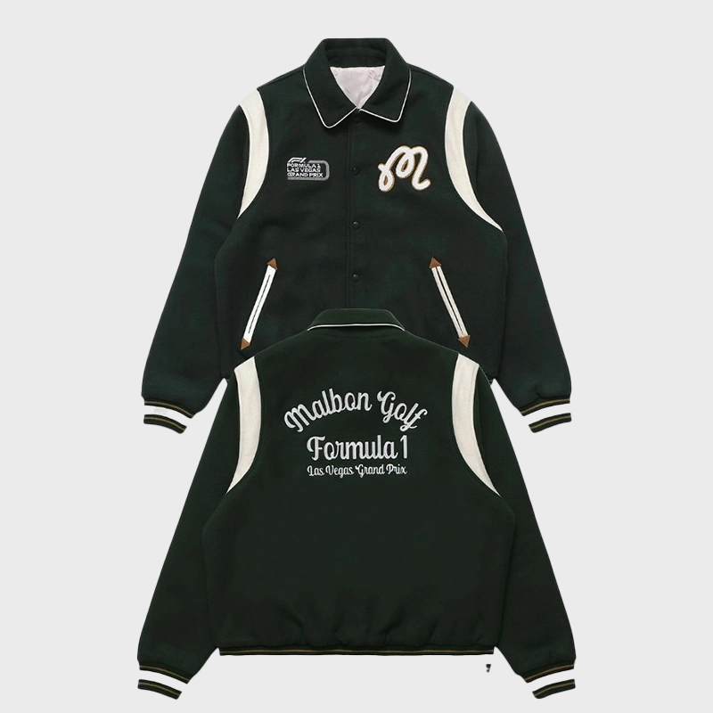 Malbon x formula 1 Grand Prix Letterman Jacket Green