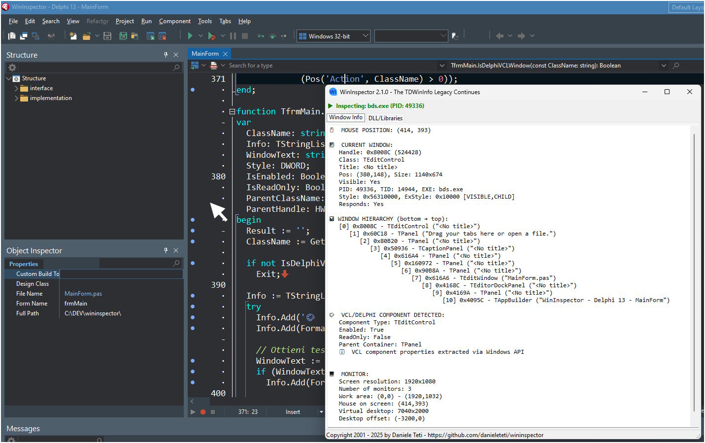 WinInspector 2.1: Advanced Features for Delphi Developers · while