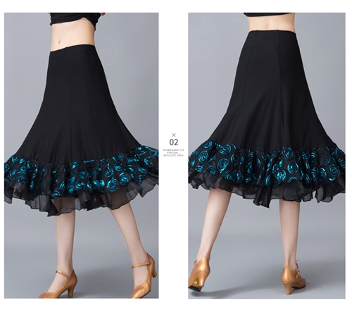 ラテンにもモダンにも使える！ミディアムスカート 黒 丈70cm 【完成品