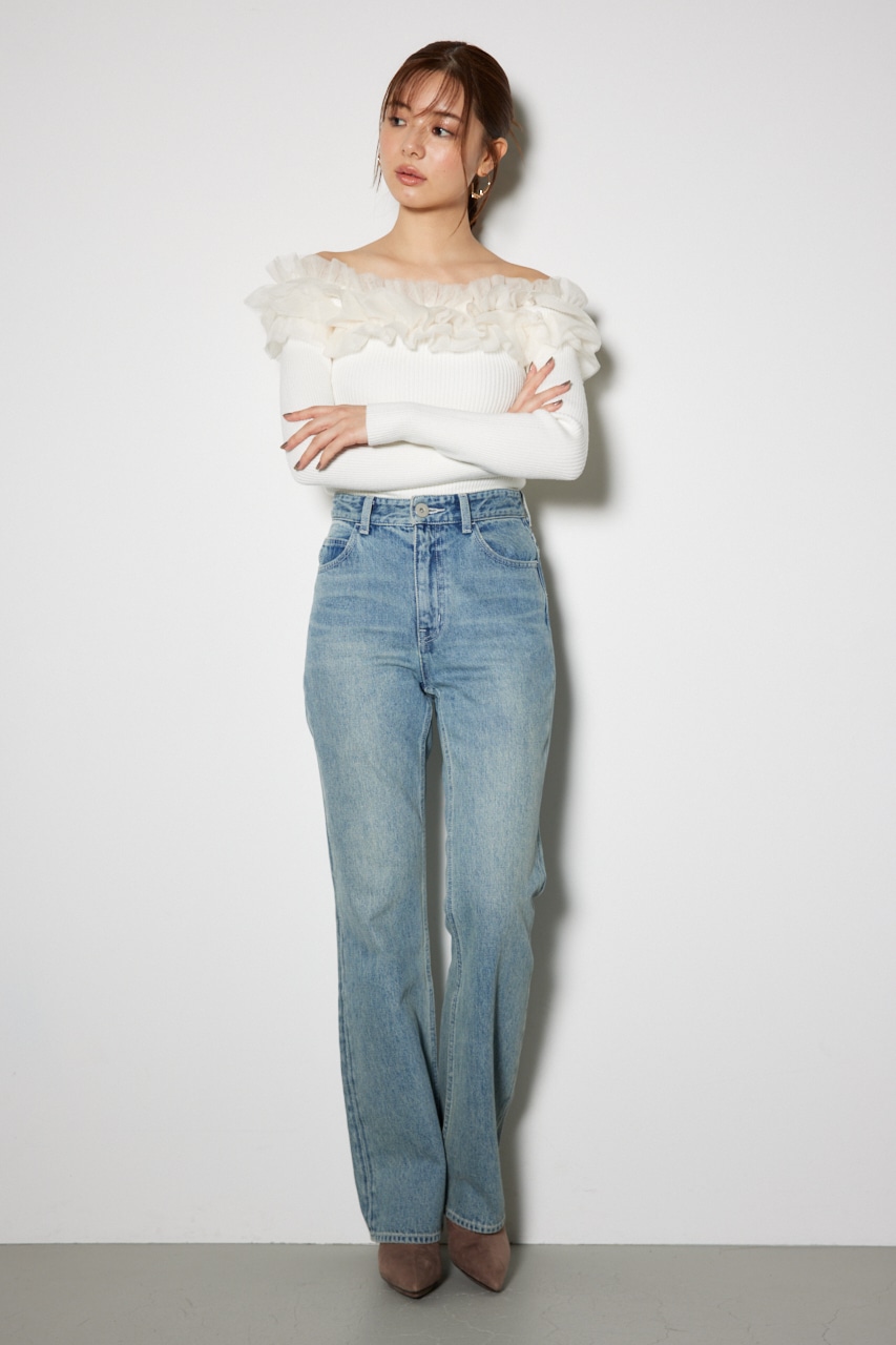 rienda | ShapelyMakeジャストウエストデニムパンツ (ストレート