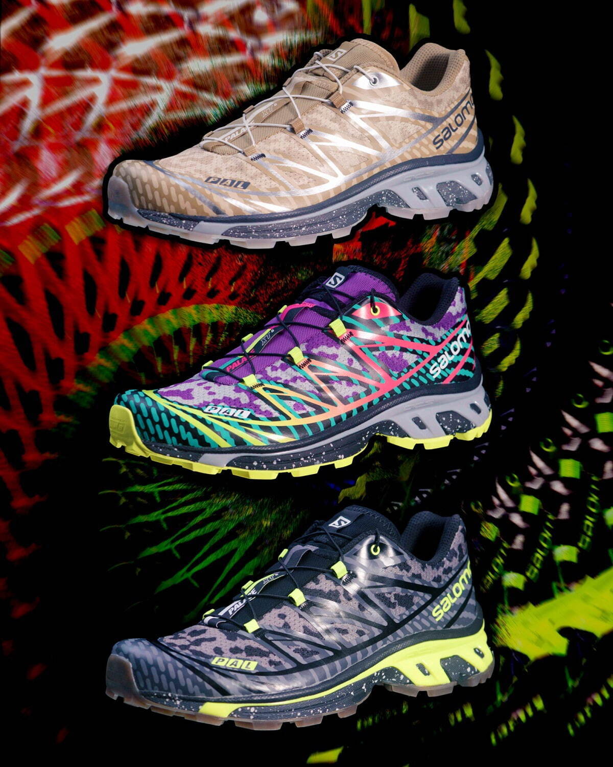 パレス スケートボード × サロモンのスニーカー「XT-6」幾何学カモ柄