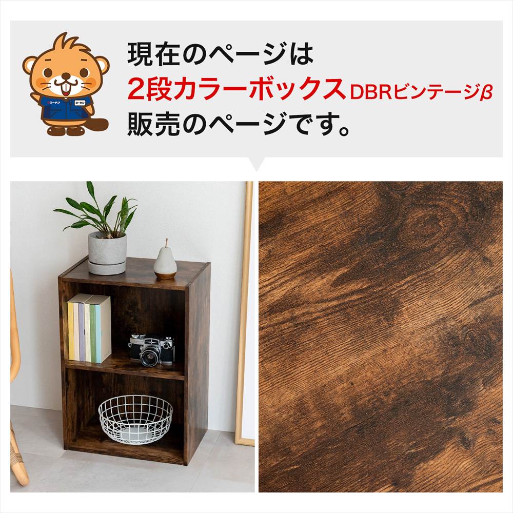 LIFELEX 2段カラーボックス ダークブラウンビンテージ β(2段 ダーク