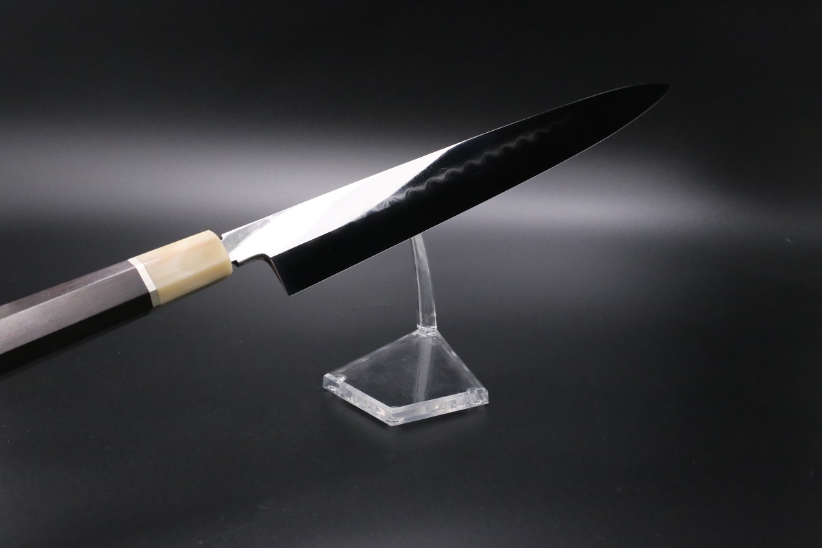 柳刃 青一鋼 300mm 水本焼 波浮かし刃文 全鏡面仕上 池田美和作 刃付