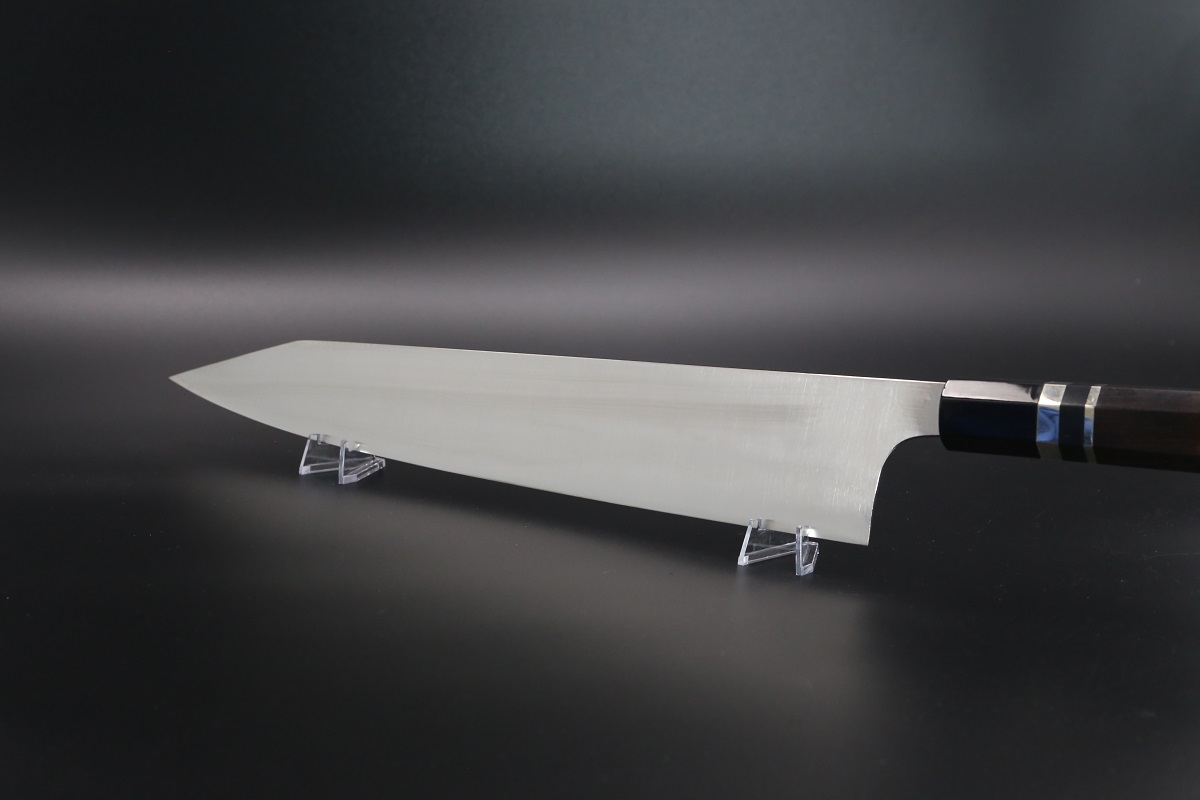 勘所型 切付和牛刀 V金10号 330mm 全鋼本焼 木砥仕上 八角黒檀柄-歌舞