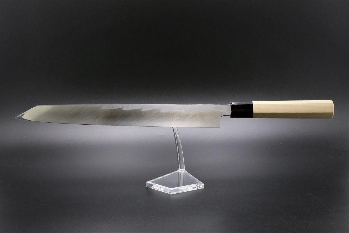 切付柳刃 青一鋼 300mm ダマスカス 墨流し 血流し入り 鞘付き 中川悟志