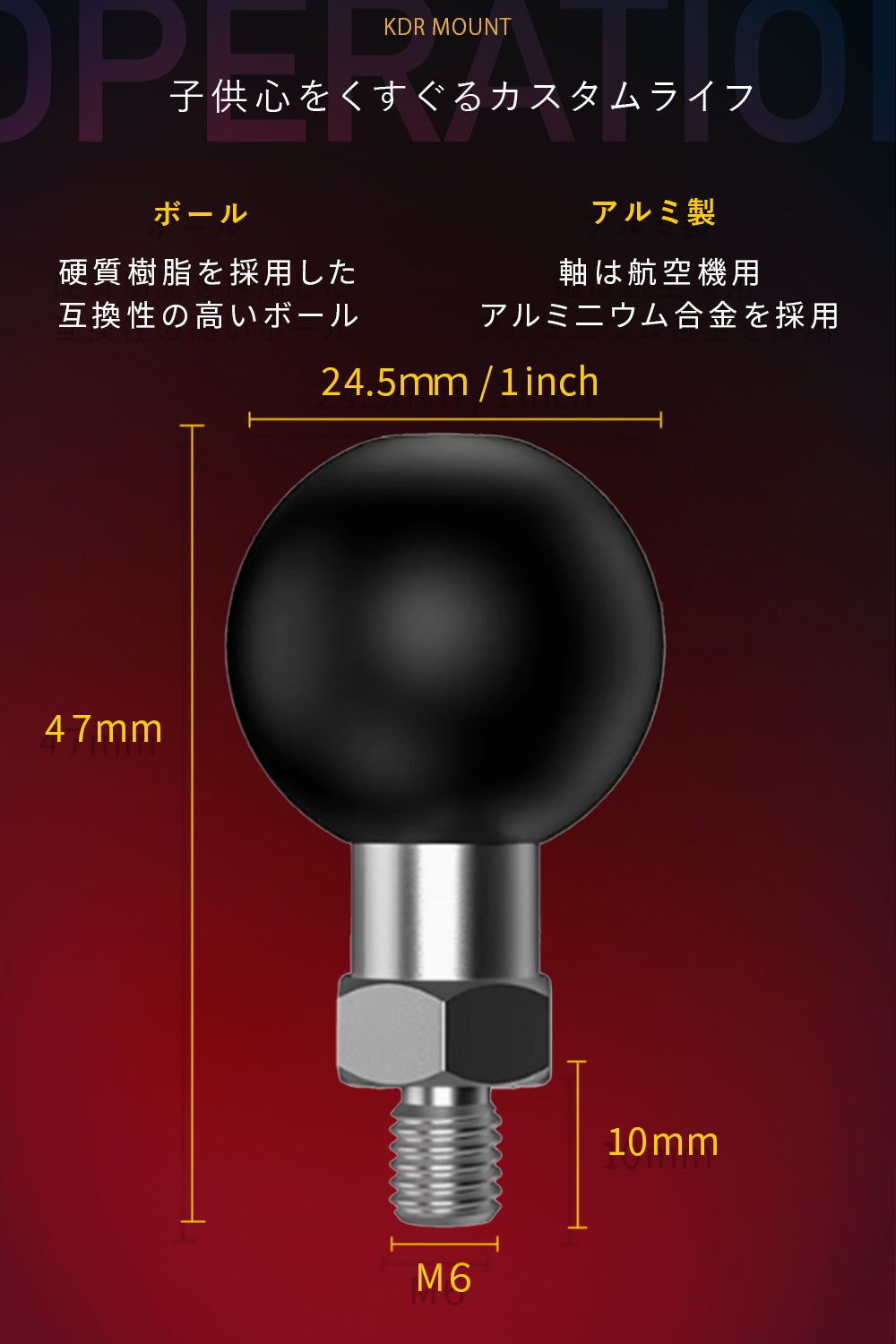 ボールマウント 1インチボール 25.4mm ボルト M6×10 KDR-R8D – 株式