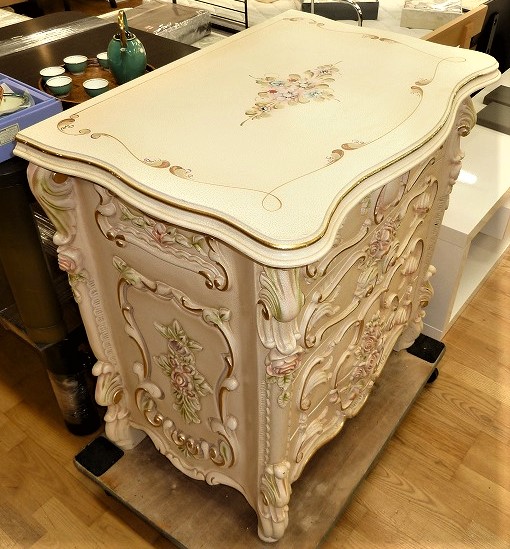 アンティーク調ロココ調薔薇ローズ4段チェスト☆サイズ：幅830mm：奥行