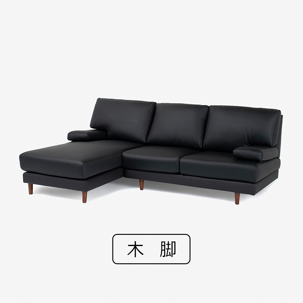 カウチソファ 向って左カウチ「ベローナ2」ソフトレザーブラック色