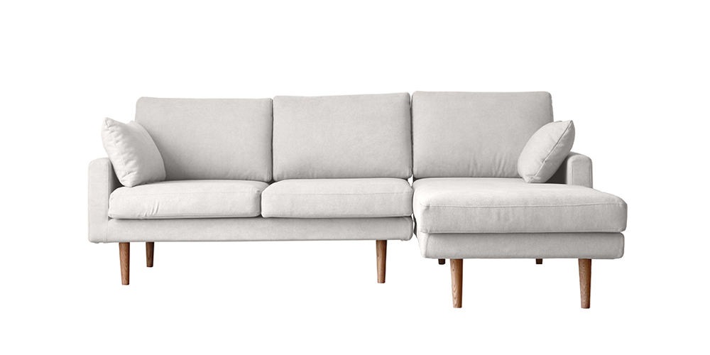 カウチソファ 向って右カウチ「レオ」幅214cm #5アイボリー色 脚部全2