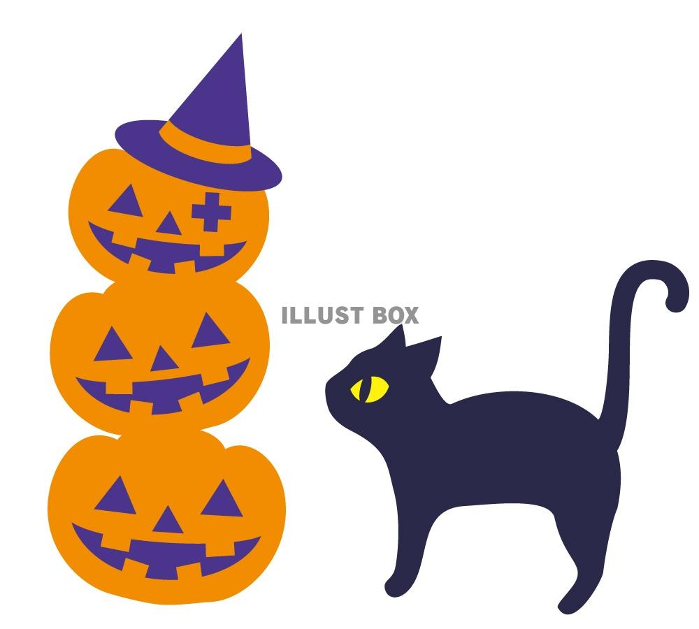 黒猫とかぼちゃお化け：イラスト無料
