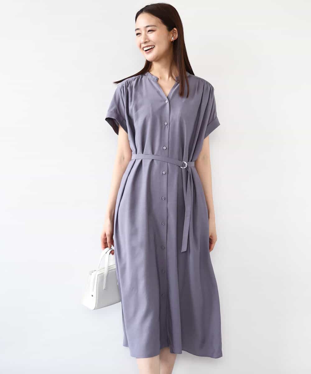 ベルト付きキーネックワンピース/洗える(ワンピース) | MK MICHEL
