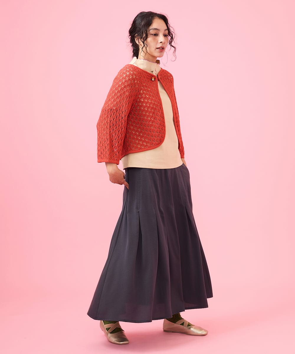 T/Rナイロン 切り替えタックスカート(ロング・マキシ丈スカート