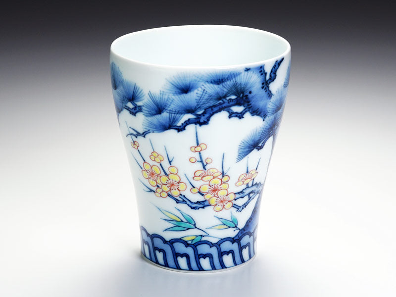 有田焼】焼酎グラス 染錦吉祥松竹梅図