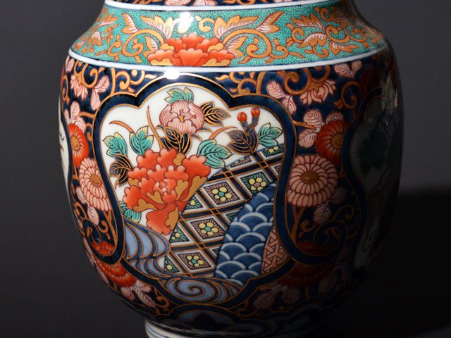 献上手古伊万里焼】花瓶 染錦本金鶉図