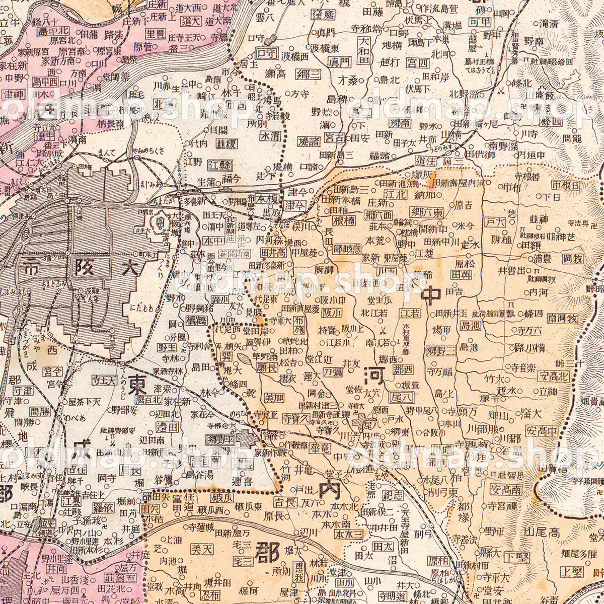 大阪府管内全図 明治43年(1910) – 大日本管轄分地図 古地図素材データ