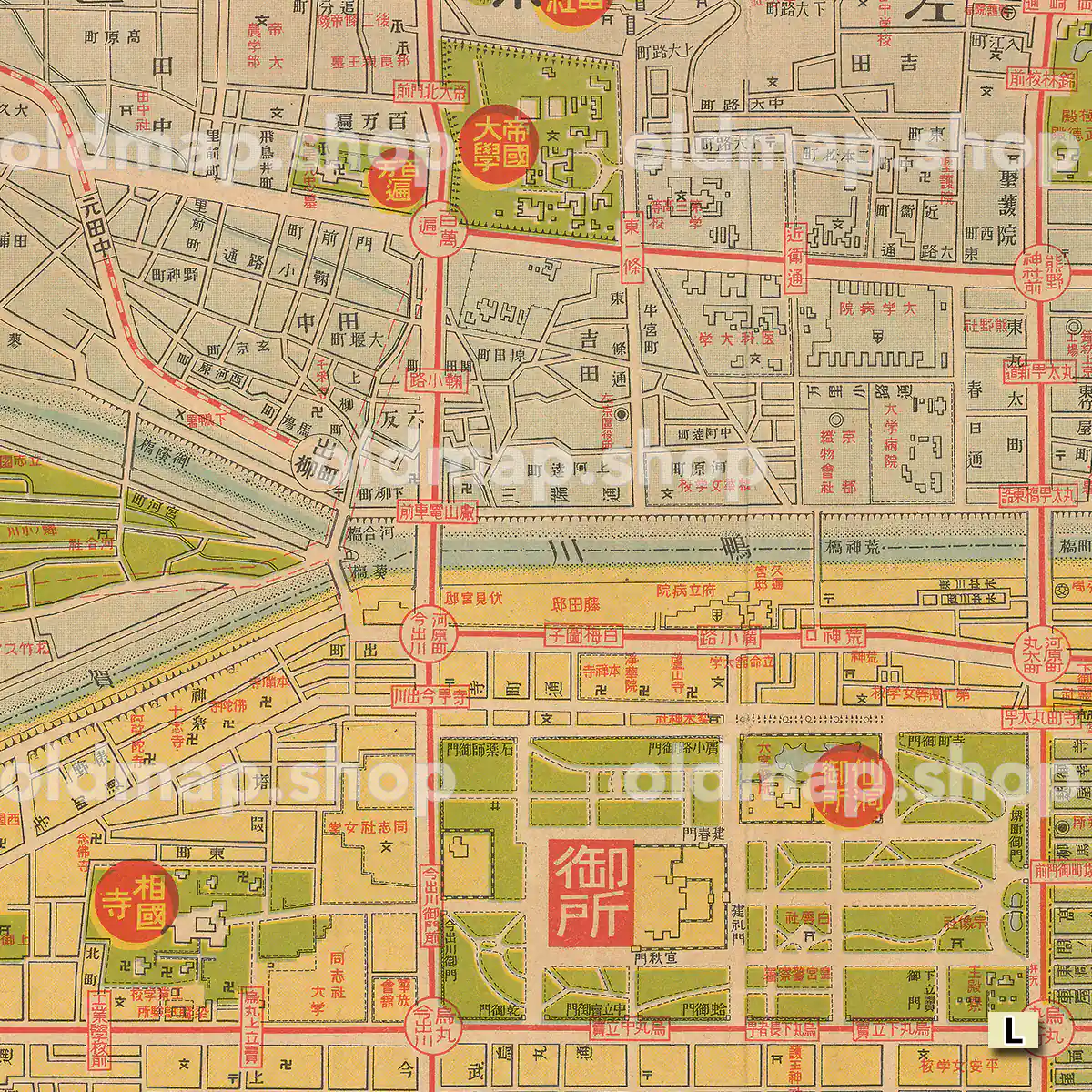 大京都市街地図 昭和15年(1940) –京都府– 古地図素材データの