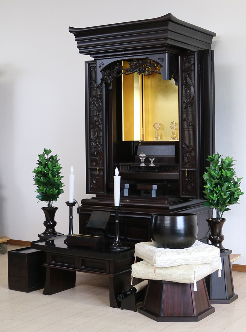 創価学会 厨子型 中古仏壇628 金剛堂57本黒檀尾長鳥 国産徳島製 定価