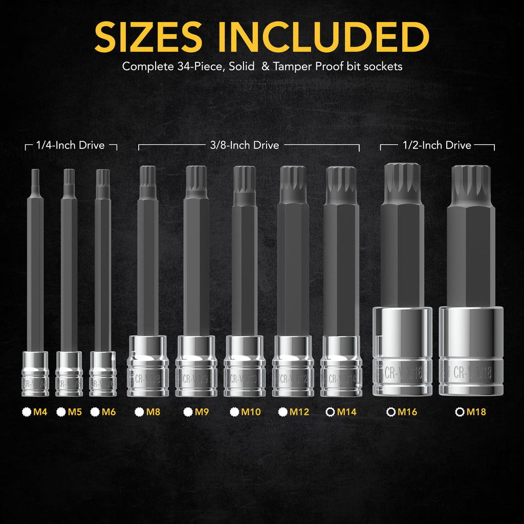 LEXIVON XZN Triple Square Spline Bit Socket Set, Extra Long 4-Inch