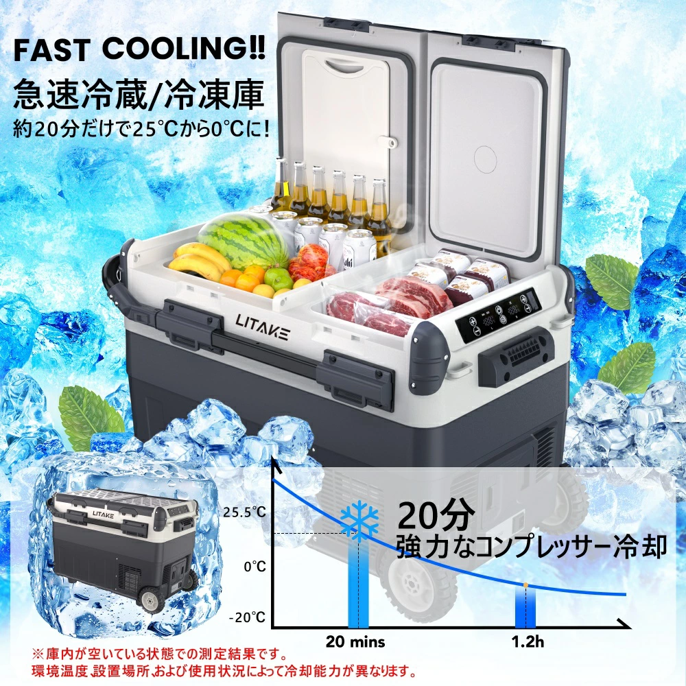 車載冷蔵庫 30L/40L/50L コンプレッサー式 バッテリー内蔵可能 -20