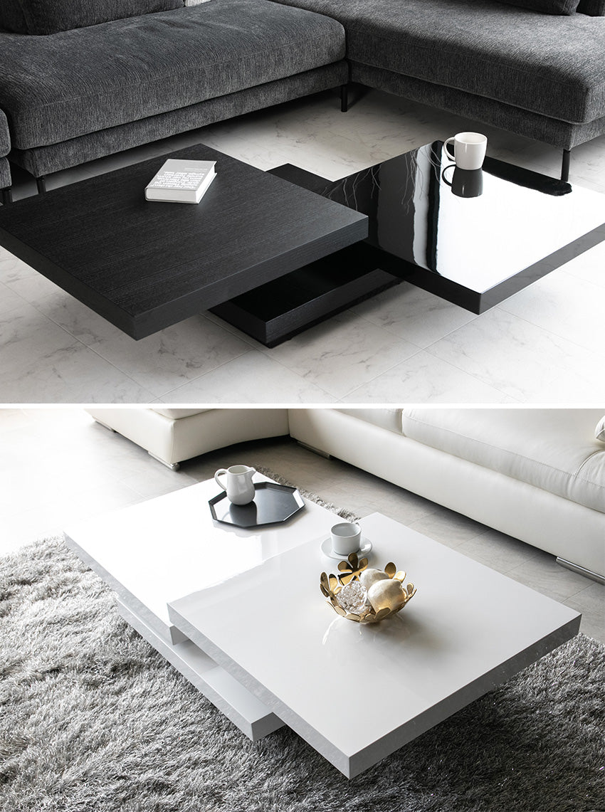 lushroom センターテーブル 回転式 ブラックオーク ホワイト 鏡面 突板