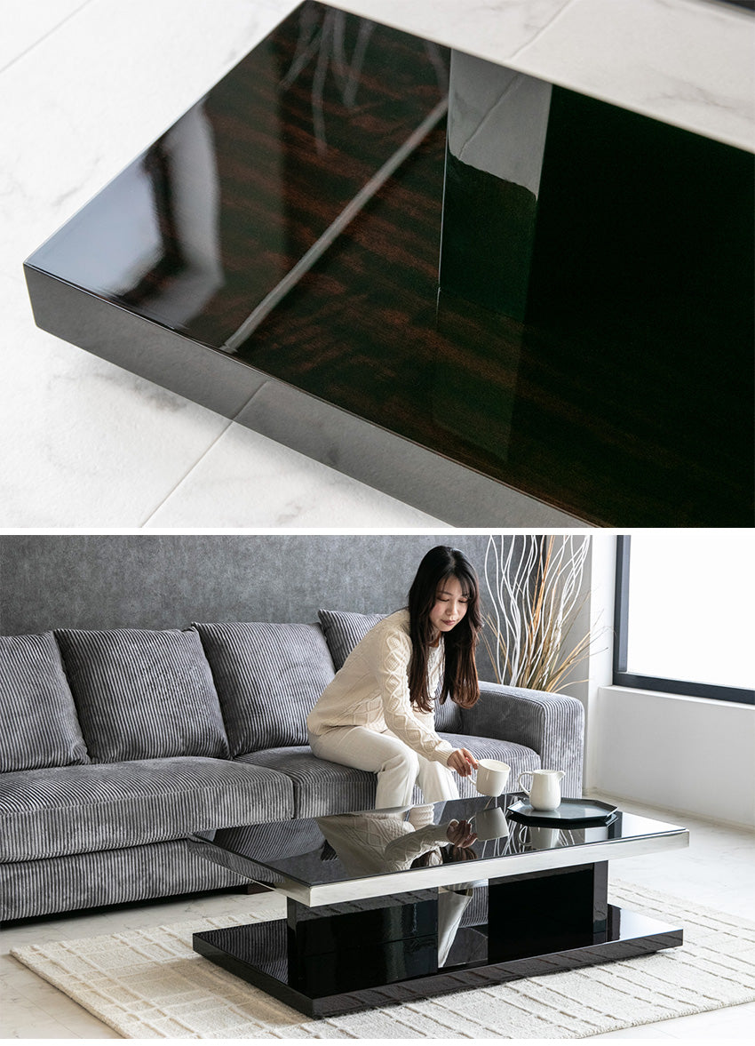 lushroom センターテーブル ブラックガラス エボニー 突板 ロー