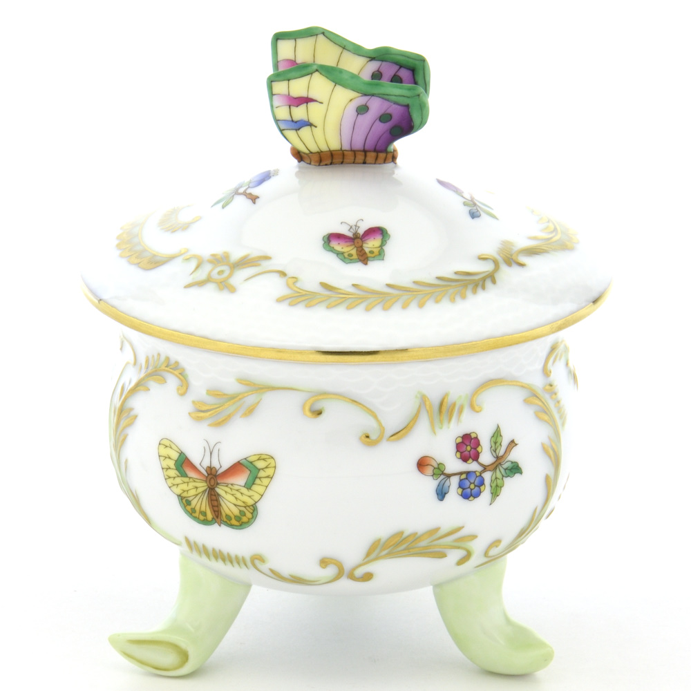 ヘレンド(Herend) 脚付き小物入れ(M)(高さ:11.8cm)蝶飾り ヴィクトリア