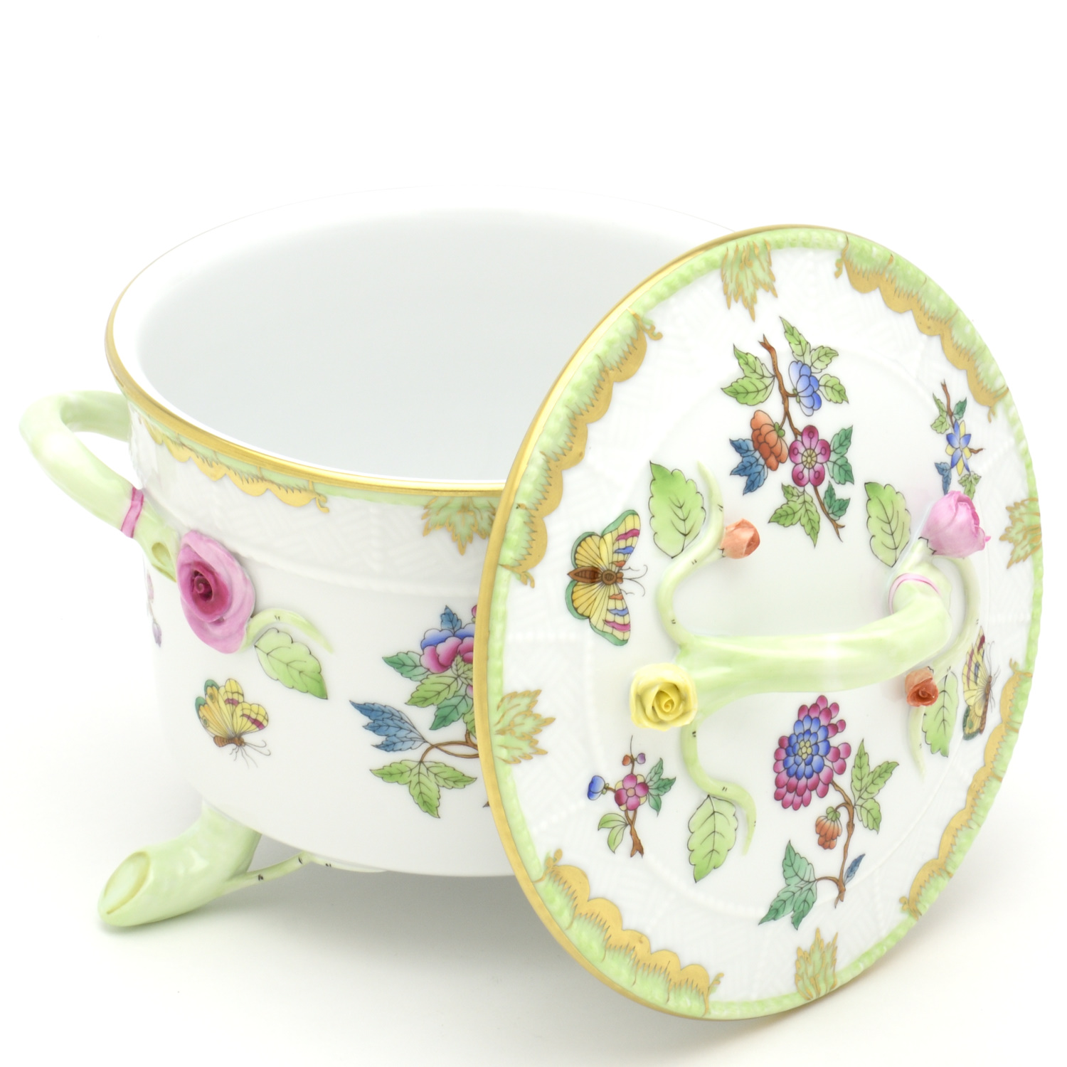 ヘレンド(Herend) ビスケットボックス(高さ:16.5cm)枝を模った持ち手