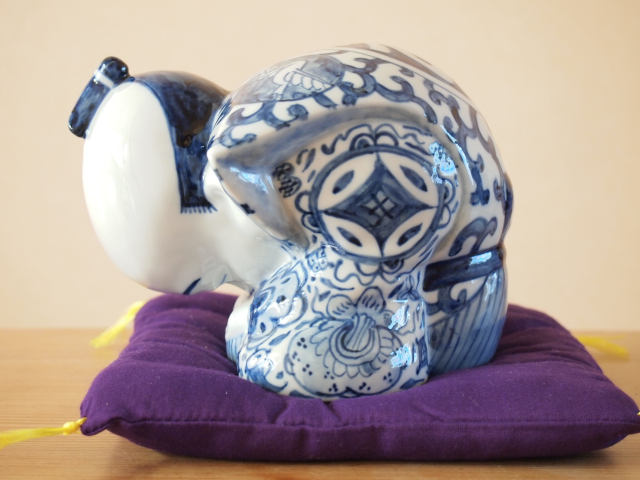 福助 1279 珍品 九谷焼 お多福 染付 福助さん 置物 九谷焼(九谷)｜売買