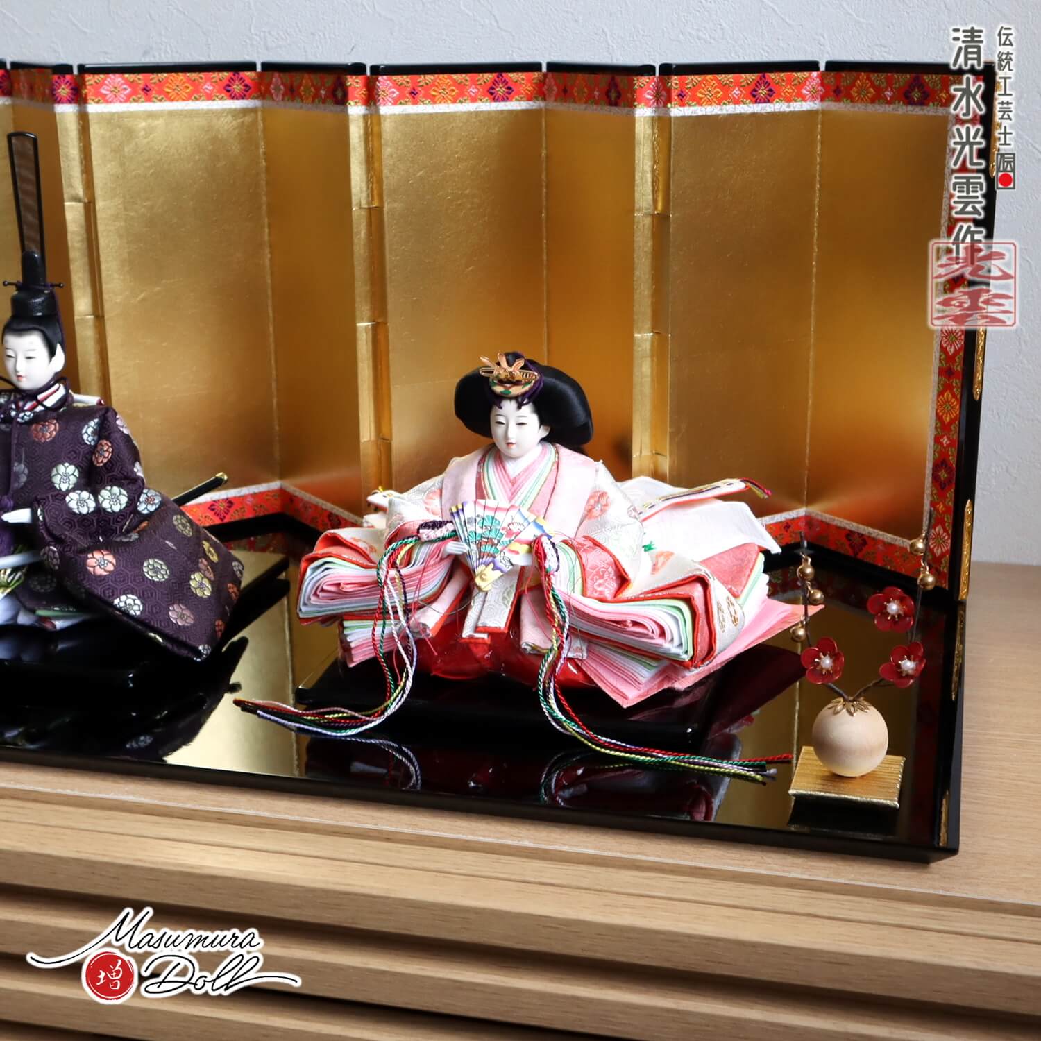 雛人形 新作 伝統工芸士・清水光雲作 25号 芥子 正絹西陣織 梅花紋 共