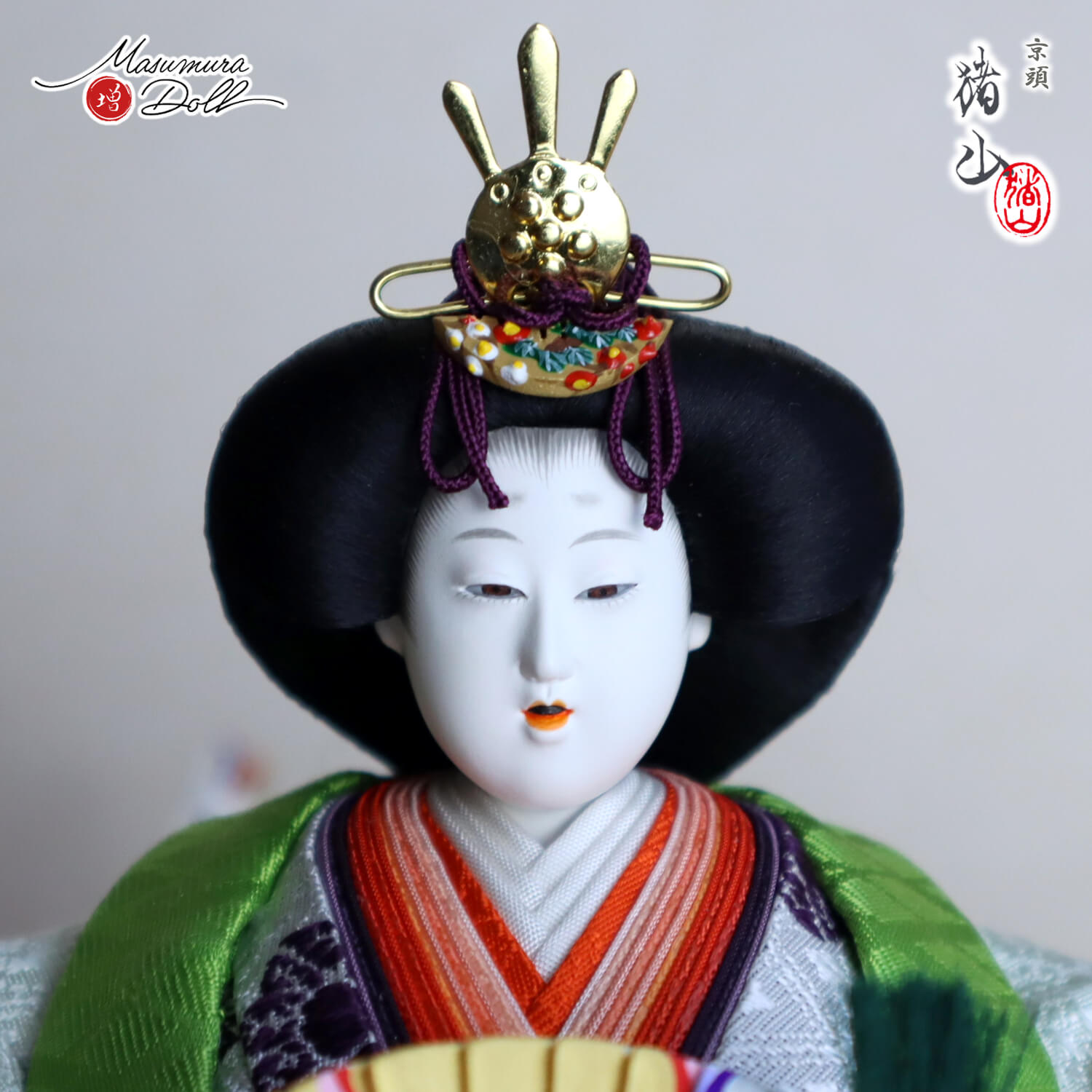 雛人形 新作 大橋弌峰作 京十番 朱雀大路 大極殿雛 正絹西陣織 黄櫨染