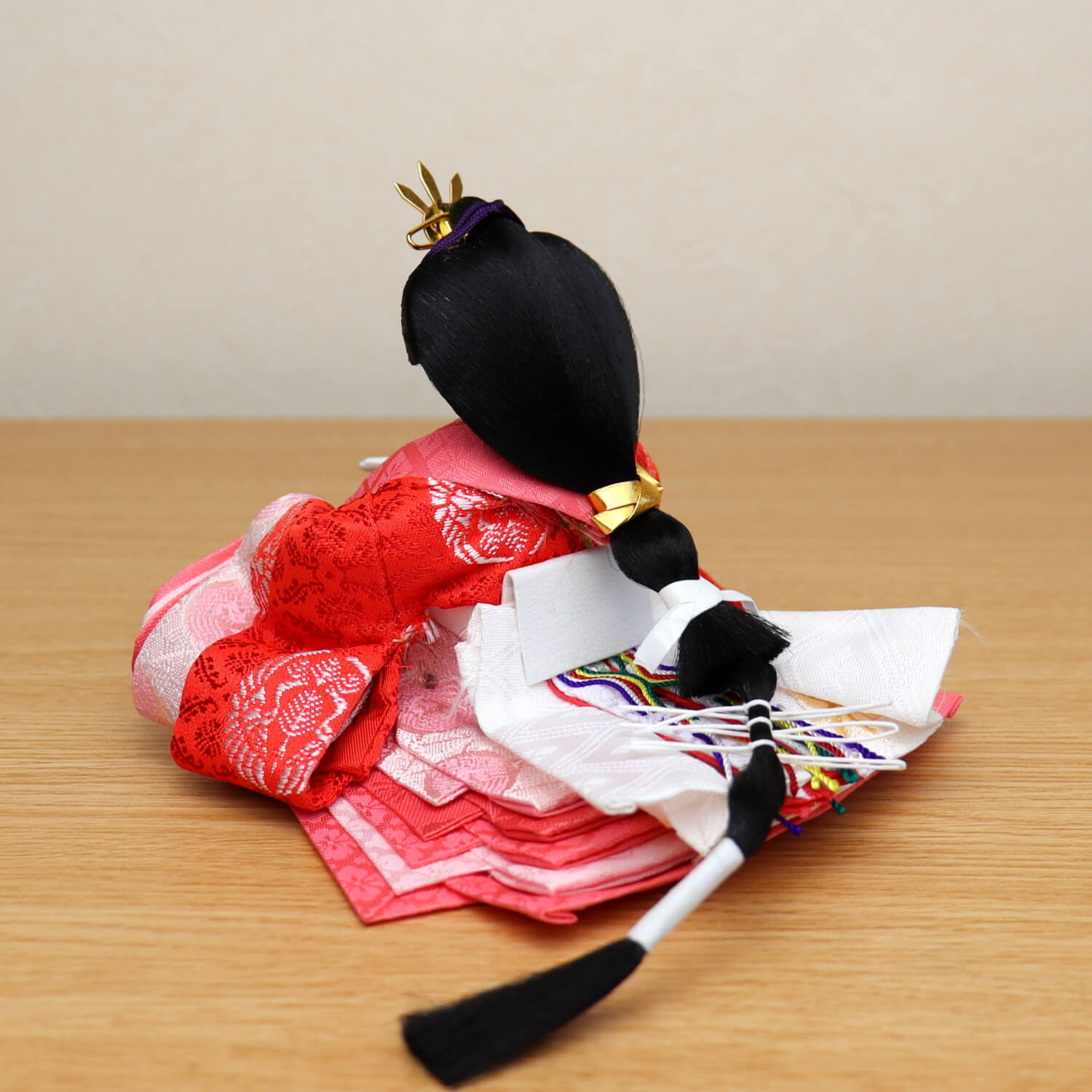 雛人形 華峰作 柳三寸 正絹西陣織 黄櫨染 二曲一双 金ライン クリア