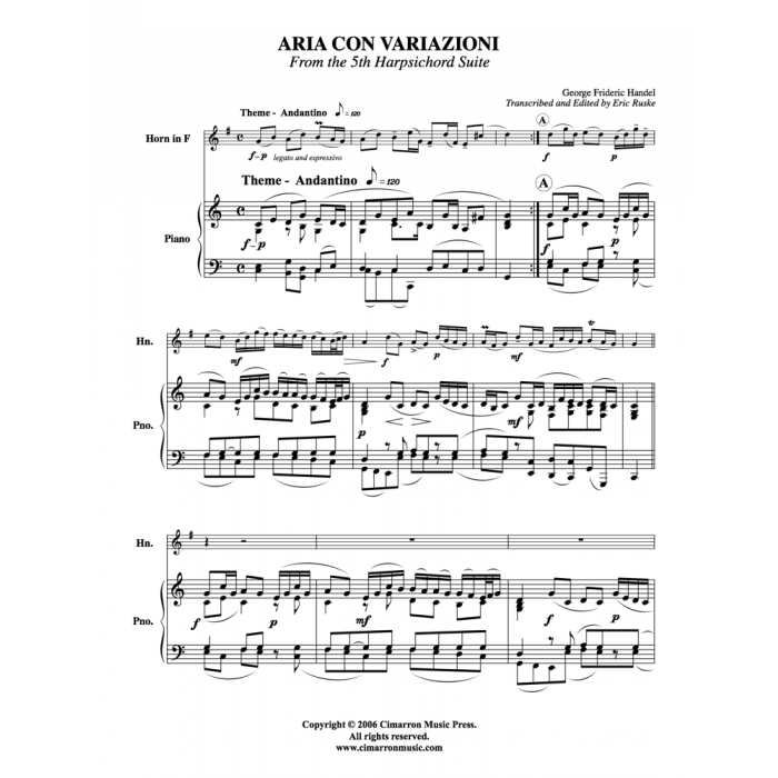 調子のよい鍛冶屋」による変奏曲 (ヘンデル)（ホルン+ピアノ）【Aria