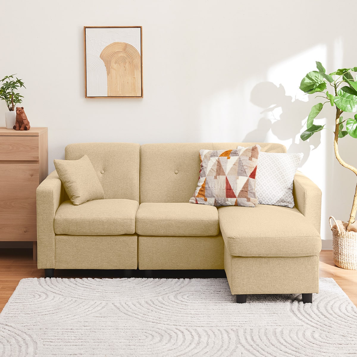 コンパクトポケットコイルカウチソファ 布張りタイプ (M-155 BE