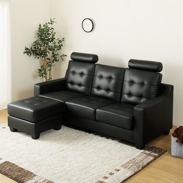 ヘッドレスト2個付き L型カウチソファ (BK) | ニトリネット【公式