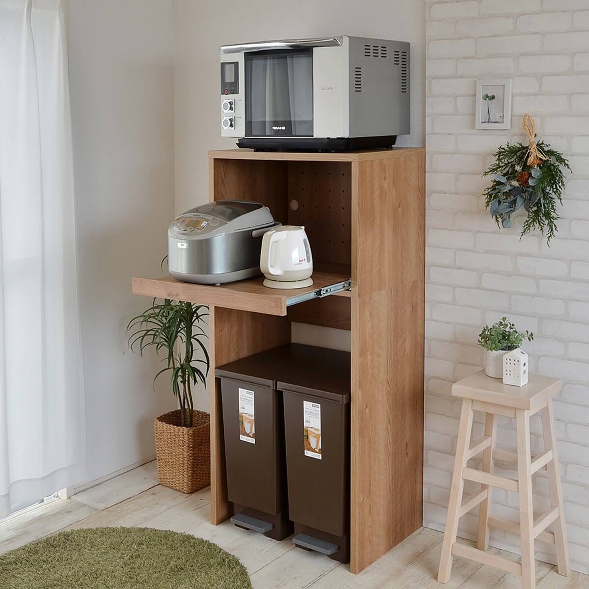 ごみ箱が入るキッチンラック (高さ約128cm LBR) | ニトリネット【公式