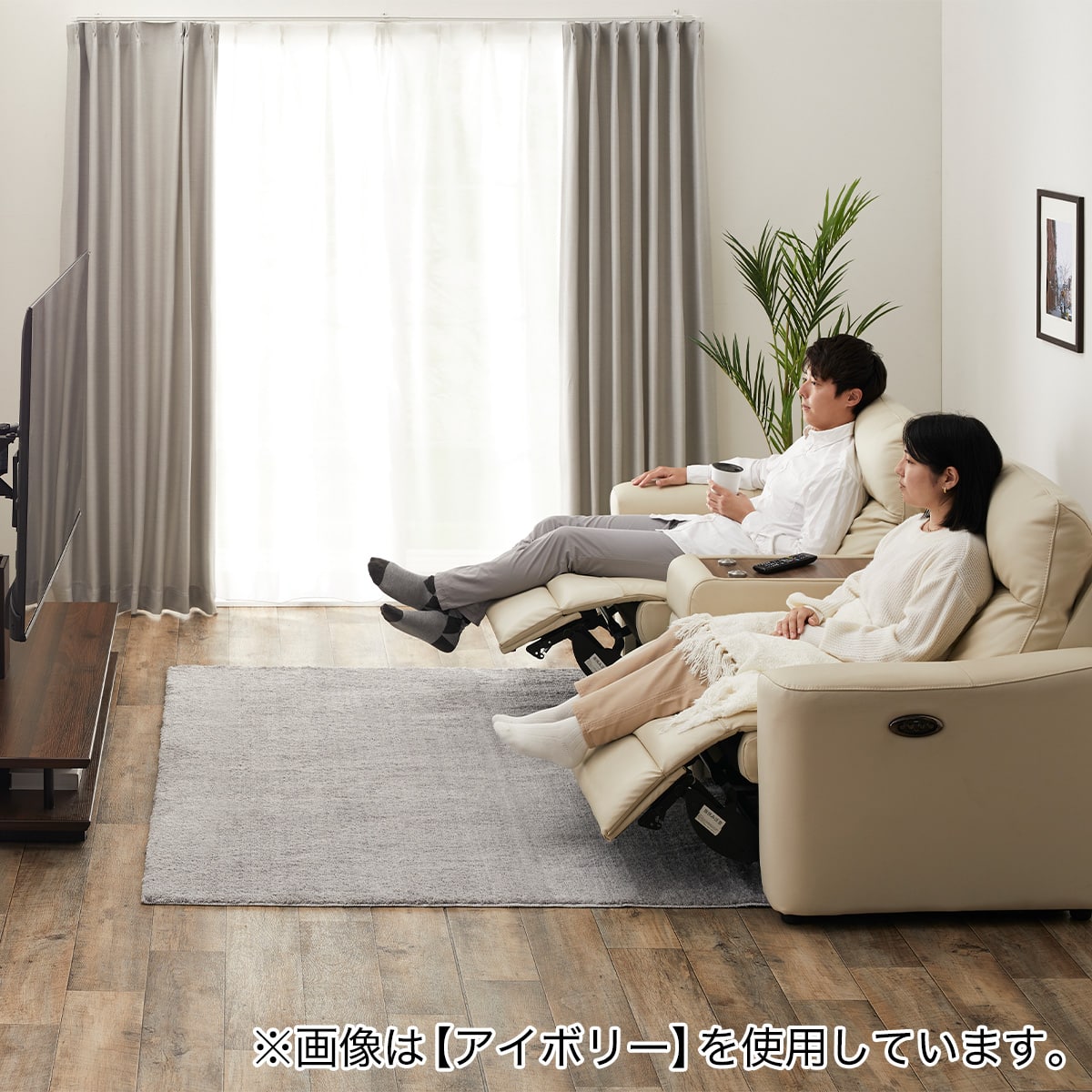 2人掛け電動リクライニングワイドソファ 収納ユニット付き 本革(一部