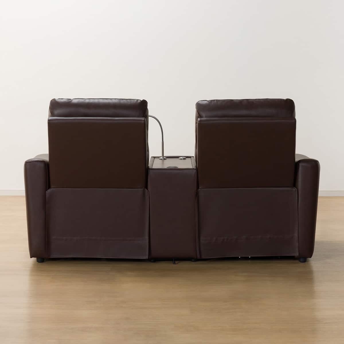 2人掛け電動リクライニングソファ 収納ユニット付き 本革(一部合成皮革