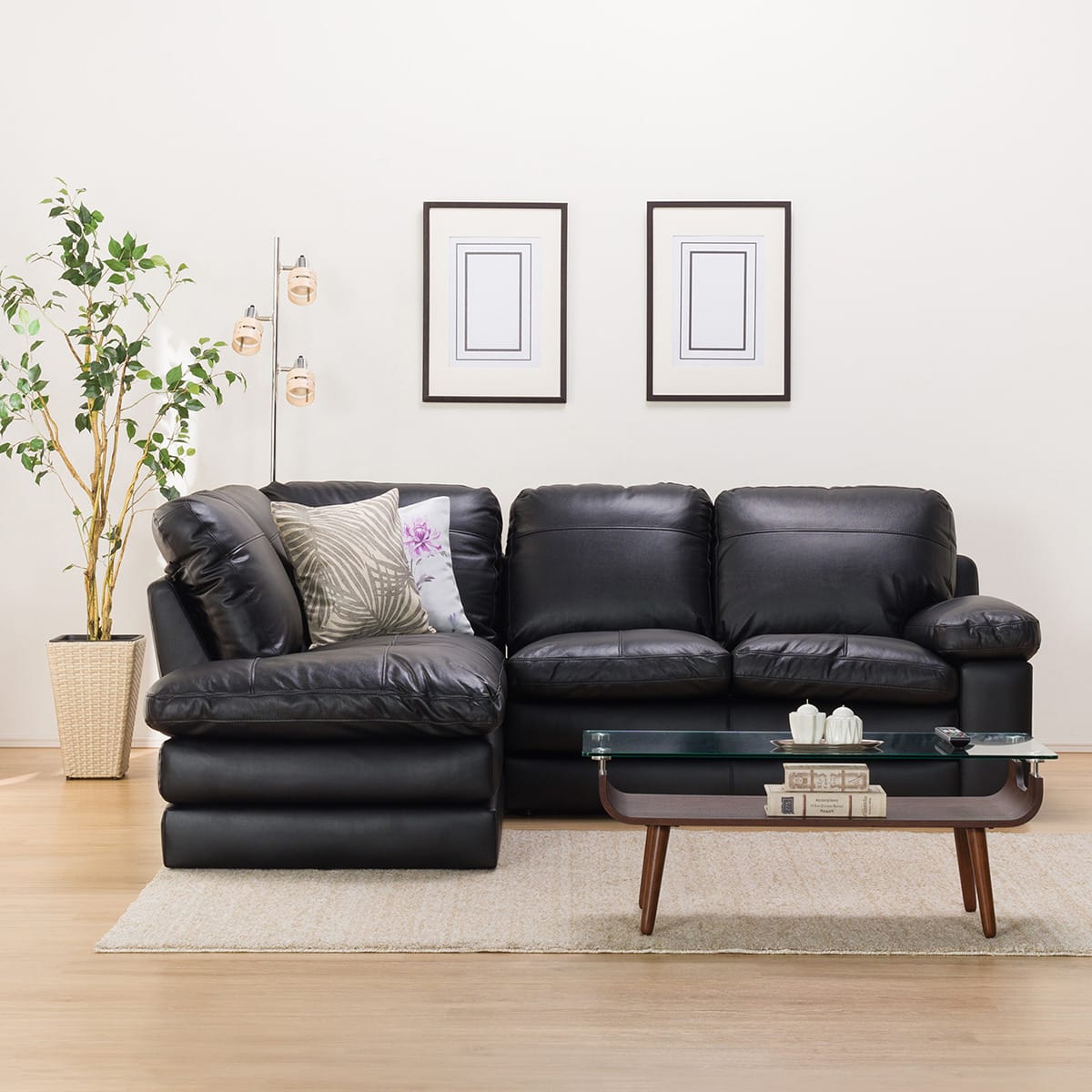 コーナーソファ 本革(一部合成皮革)タイプ (Sステイツ 右コーナー BK