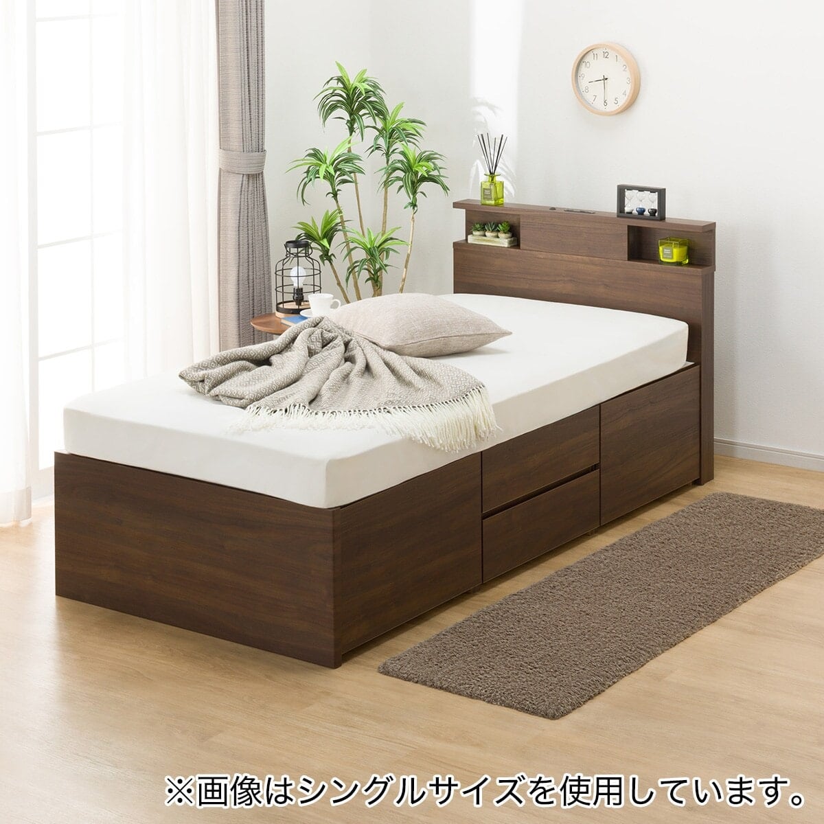 大容量収納×棚・コンセント・ライト付き】すのこチェストベッド