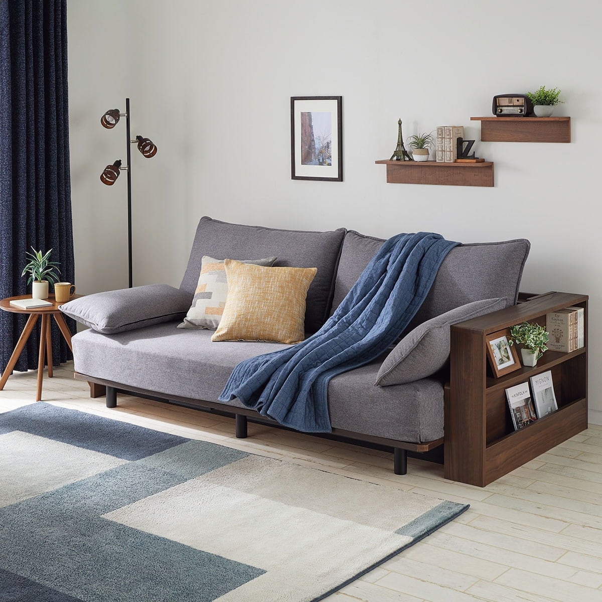 ベッドソファ サイドラック付き (B2 MGY/MBR) | ニトリネット【公式