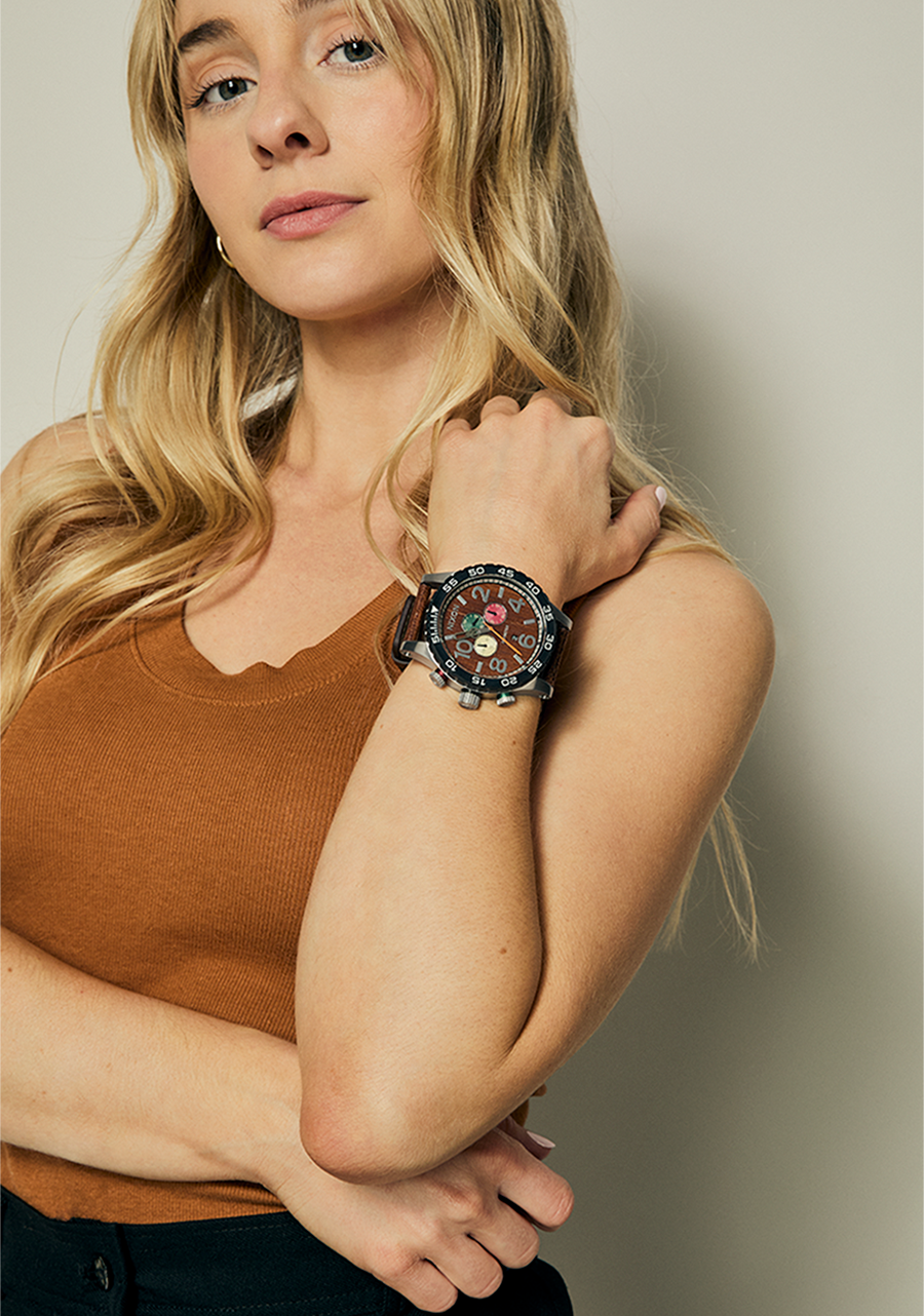 51-30 Chrono Leather Watch | Silver / Rosewood / Chocolate | Men's