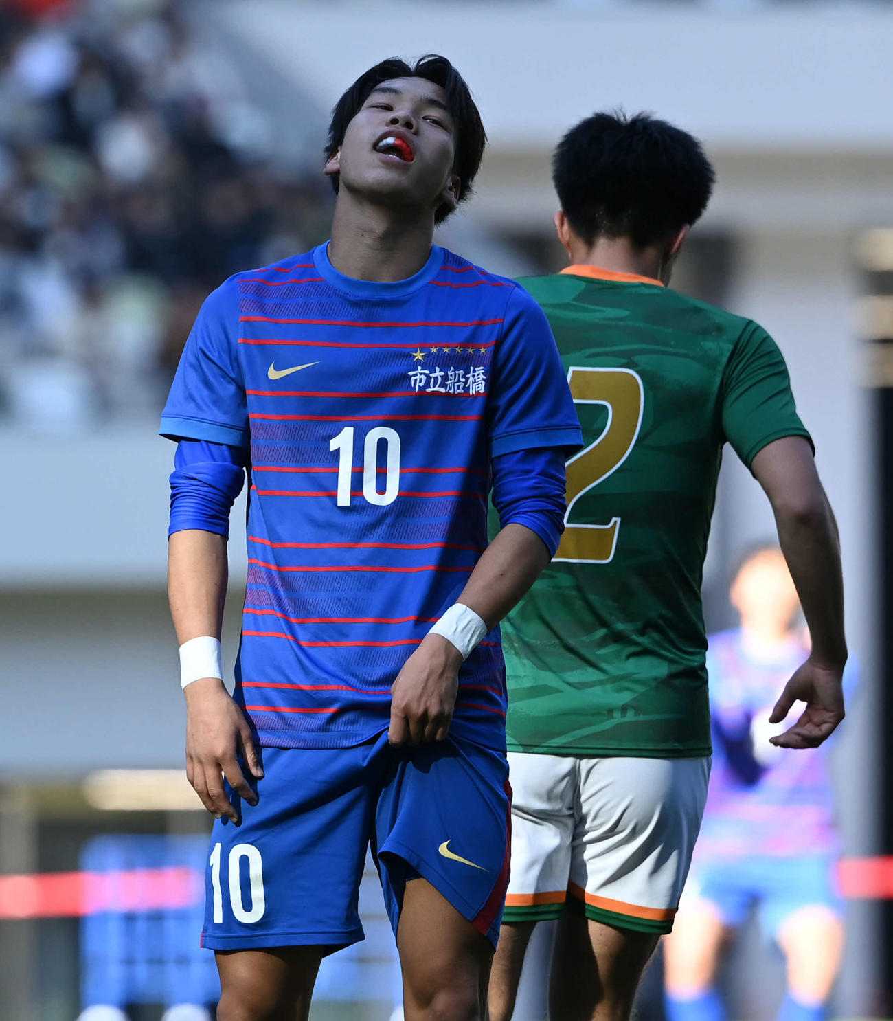 市立船橋 サッカーシャツ 刺繍 青 21 美品 市立船橋 サッカーシャツ 青