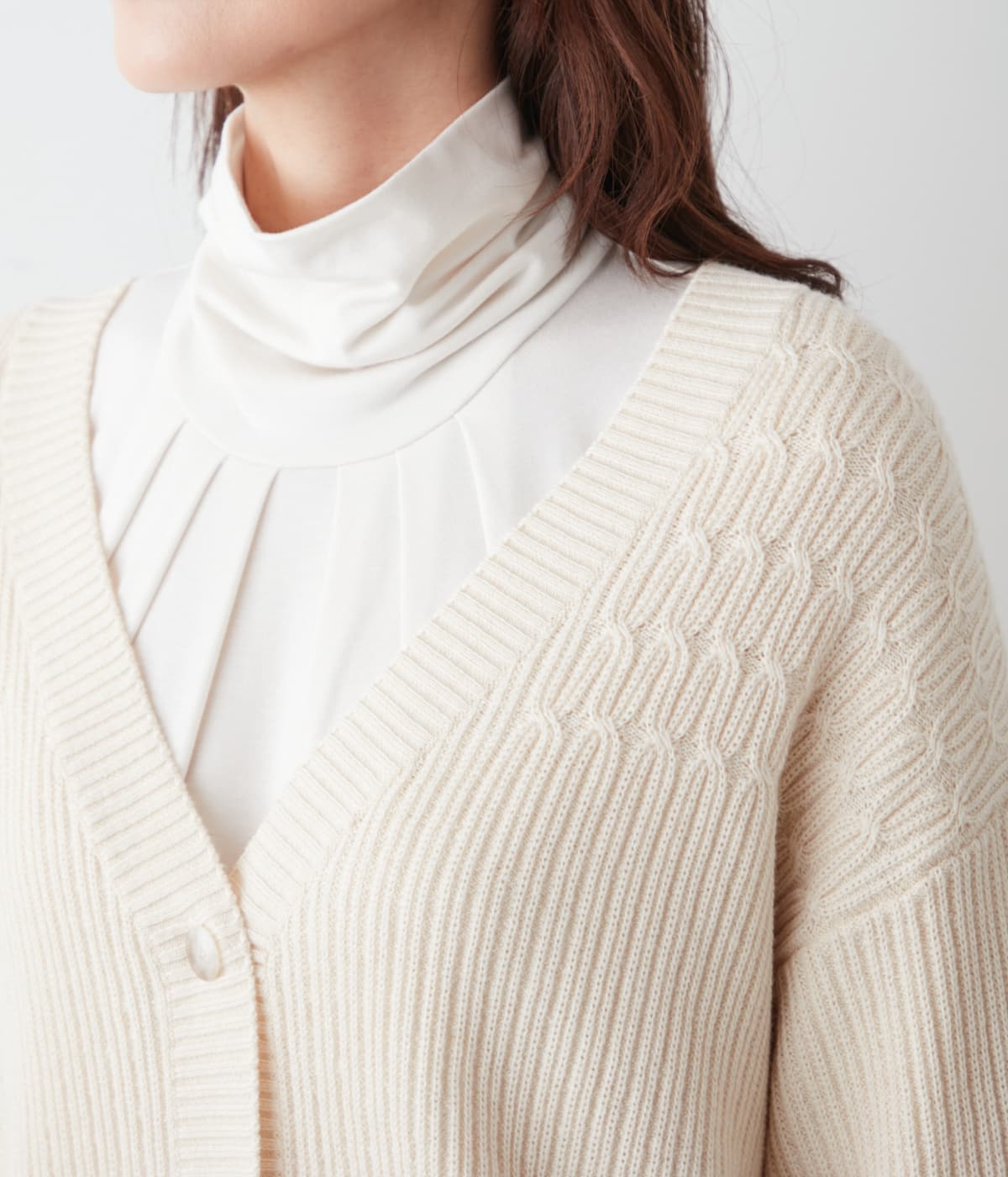 L】【手洗い可能】ウールコットン片畔 Vネックカーディガン(54713662