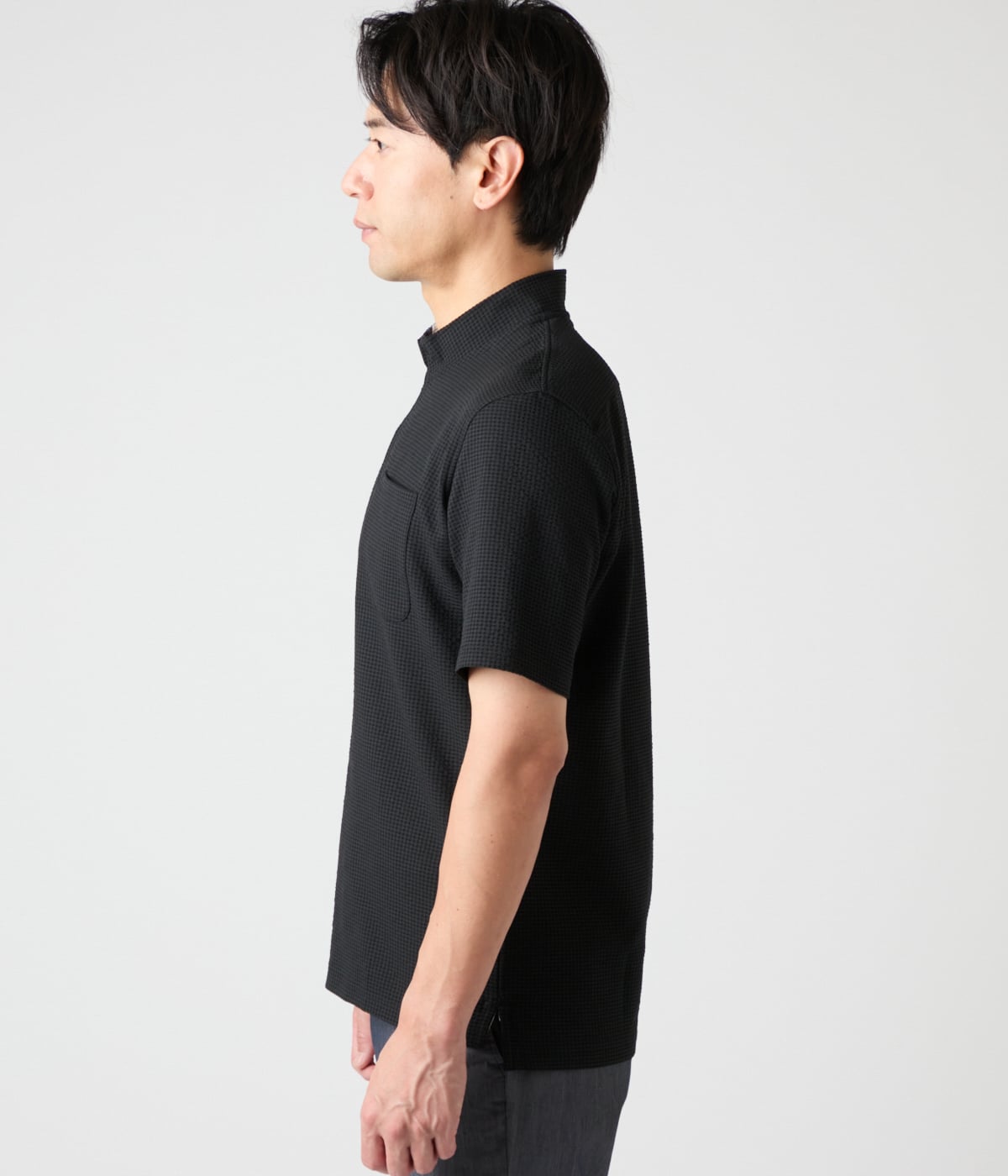 吸水速乾・防シワ】FLEXY ギンガムサッカー ハーフジップ スタンド