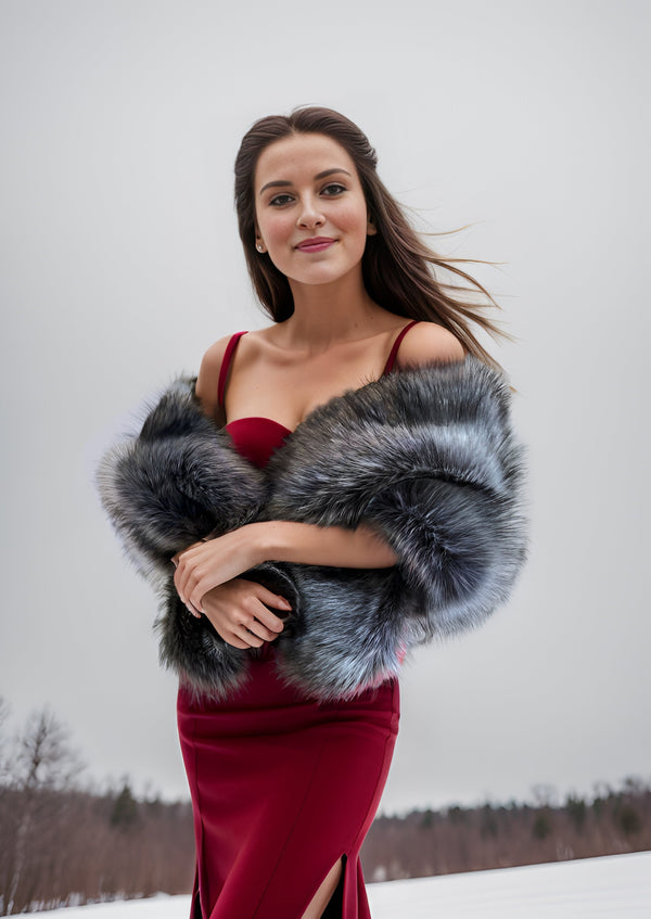 Bridal Dark Grey Fur Shawl (DGry03) – Sissily Designs