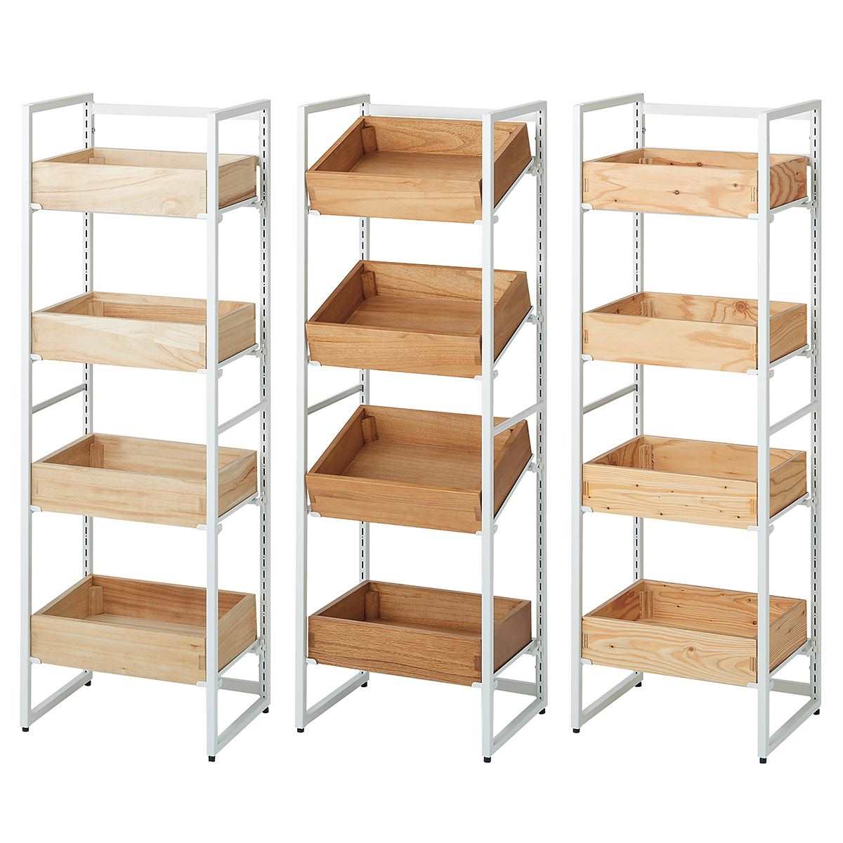 ボックスフレーム 陳列什器 高さ10cm ボックス展開 4段 ホワイト〔スト