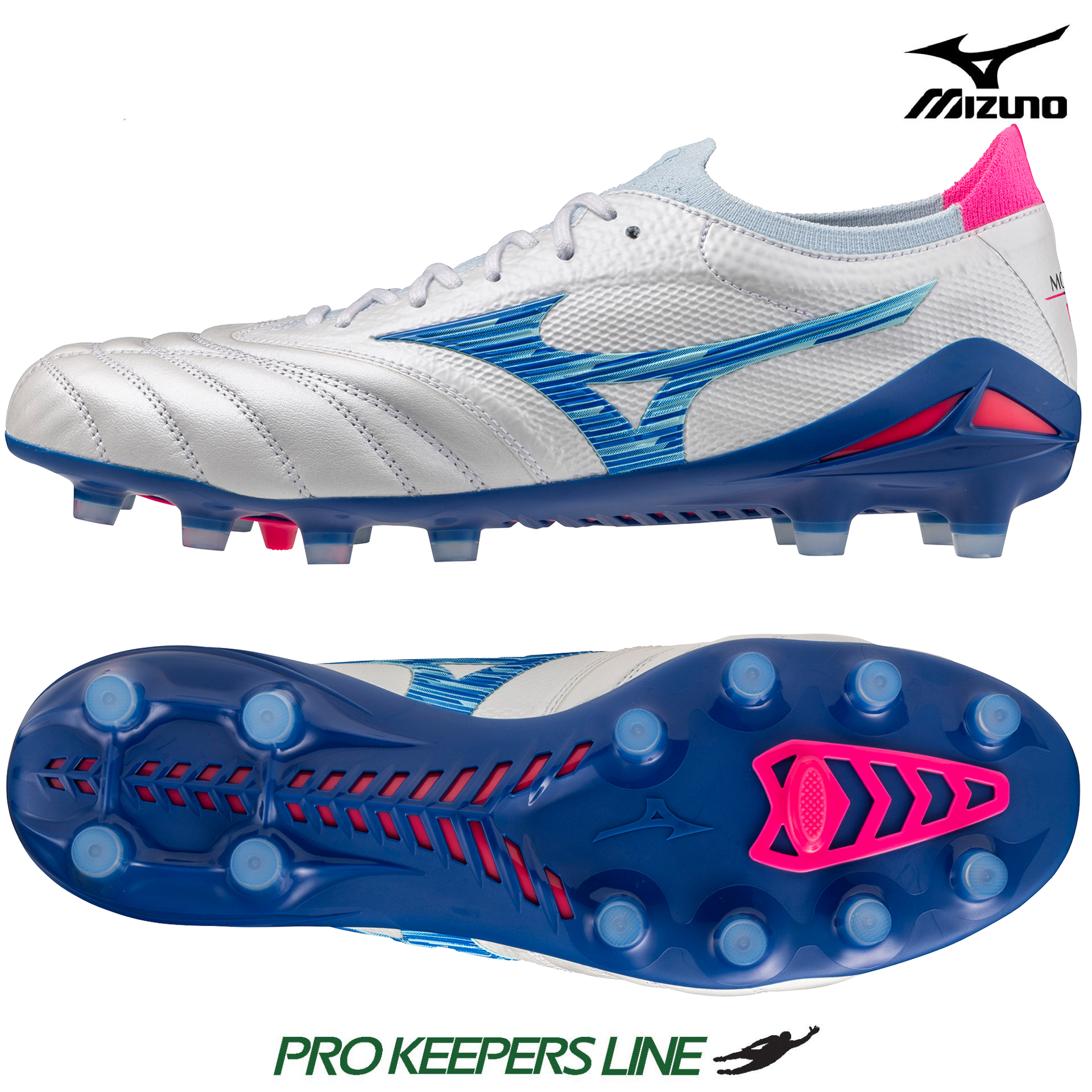 MIZUNO MORELIA NEO IV BETA JAPAN FG WHITE/TANAGER TURQUOISE/PINK