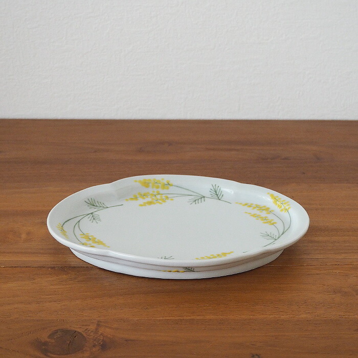 徳永遊心窯 色絵ミモザ 鍔型皿 大 | 食器と料理道具の専門店「プロ