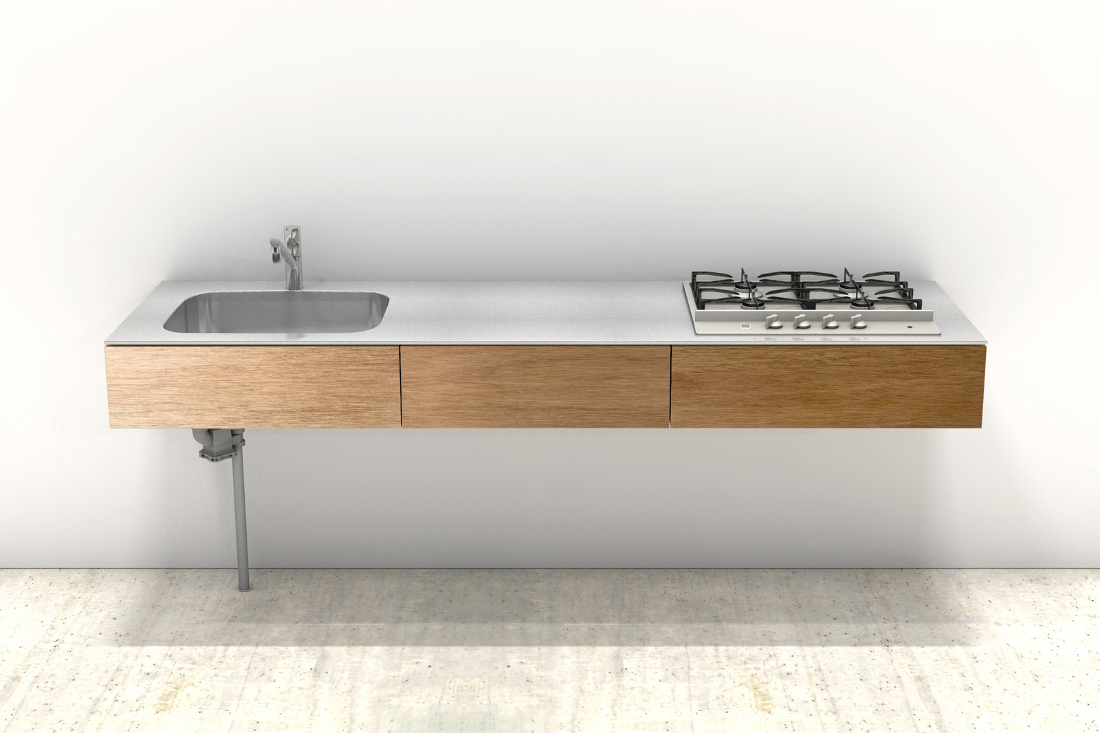 木製ミニマルキッチン ラワン W2100×D600 | KB-KC016-18-G183