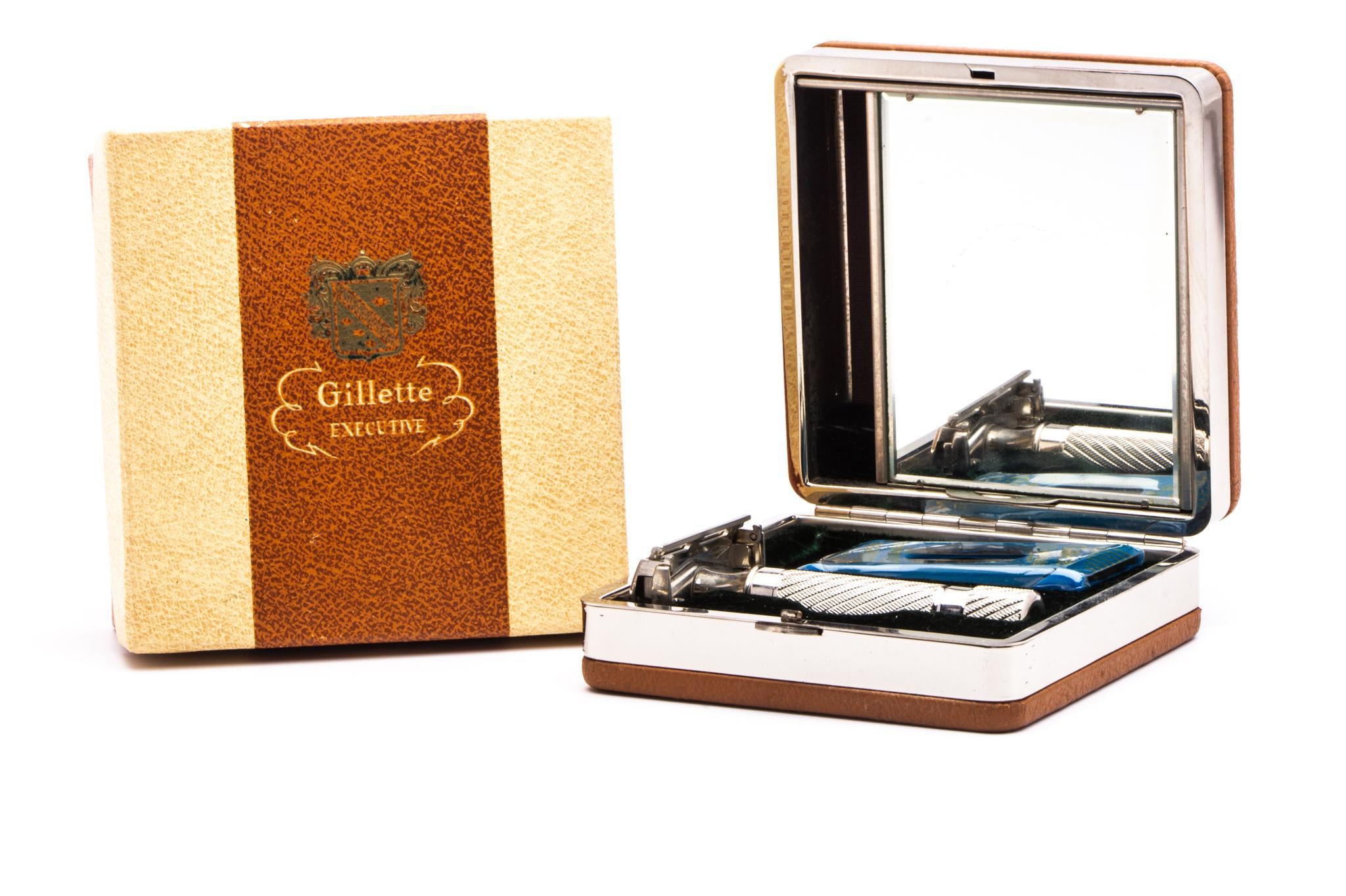 1948 Gillette Executive Double Edge Safety Razor Set w/ Ostrich